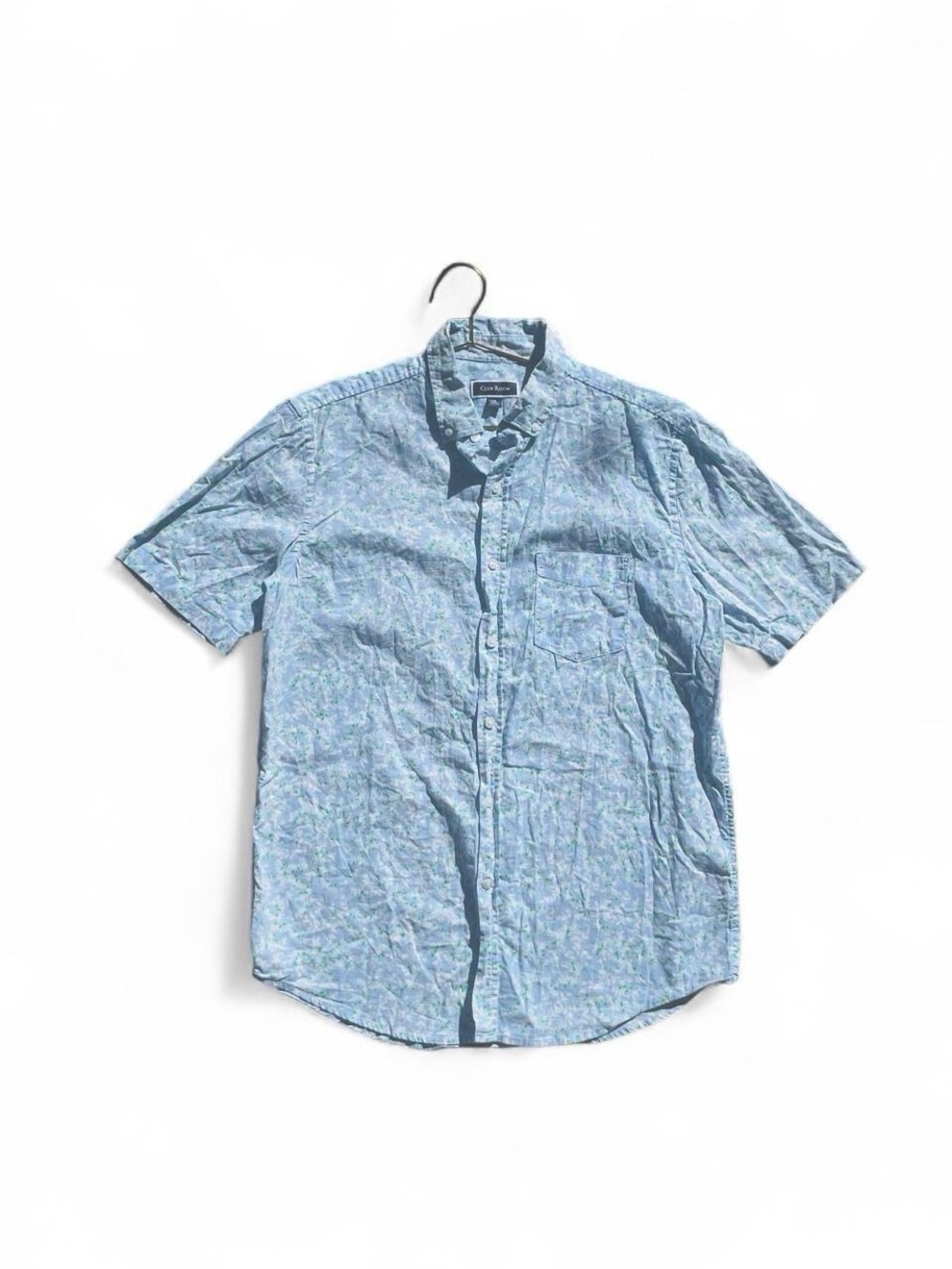 Club Room Blue Floral Linen Blend Short Sleeve Button Up Shirt M